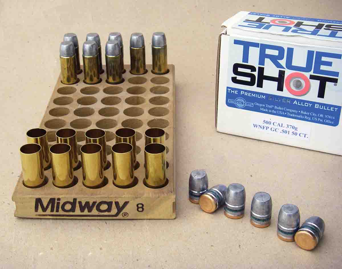 Brian uses .45-70 Government loading blocks to assemble .500 S&W Magnum ammunition.